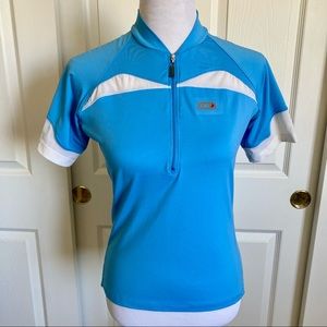 Womens LG Louis Garneau Blue Half Zip‎ Short Sleeve Cycling Jersey Size Medium